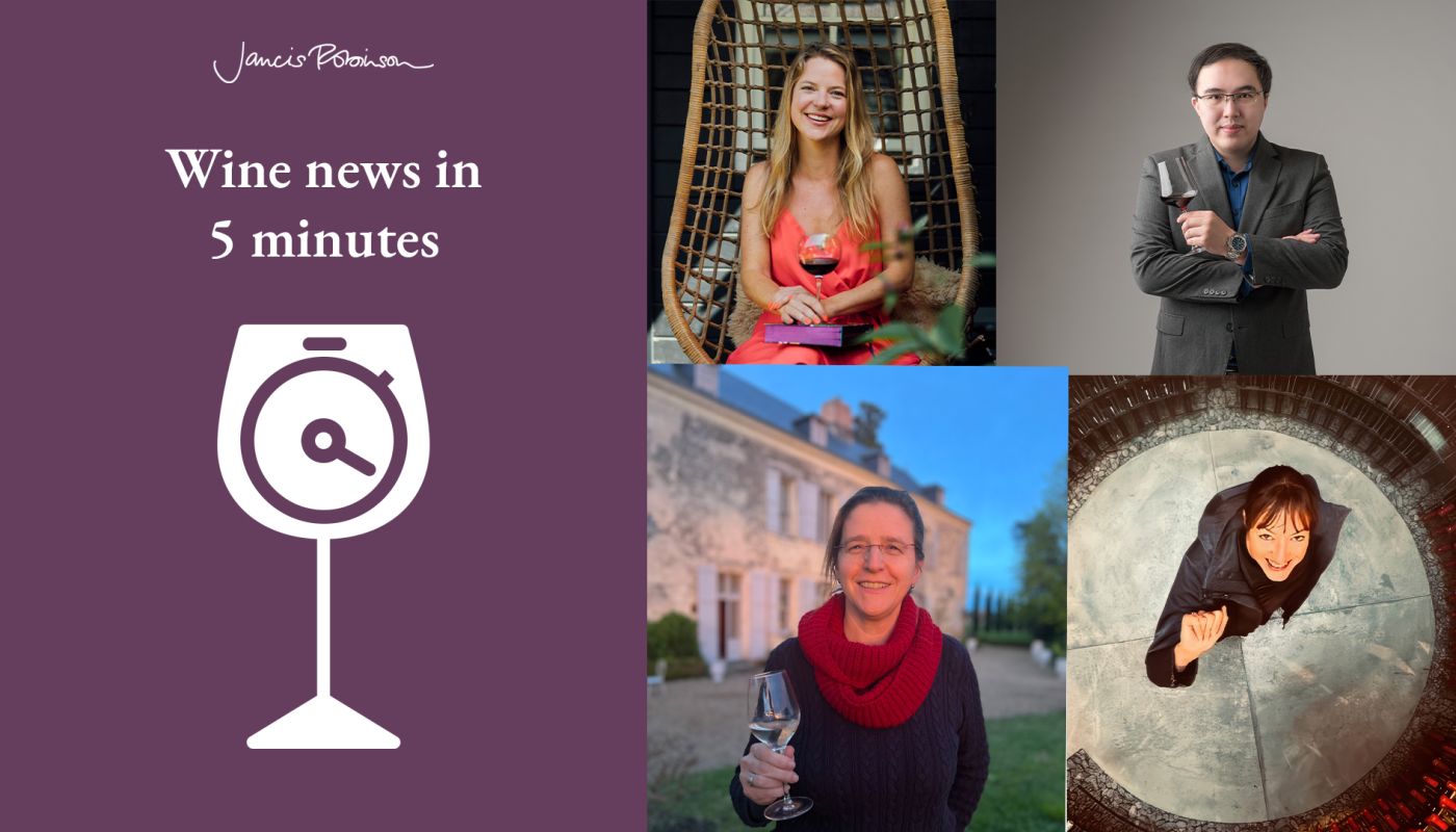 photos of the 4 new MWs announced 22 Feb 2025 and Wine News in 5 logo