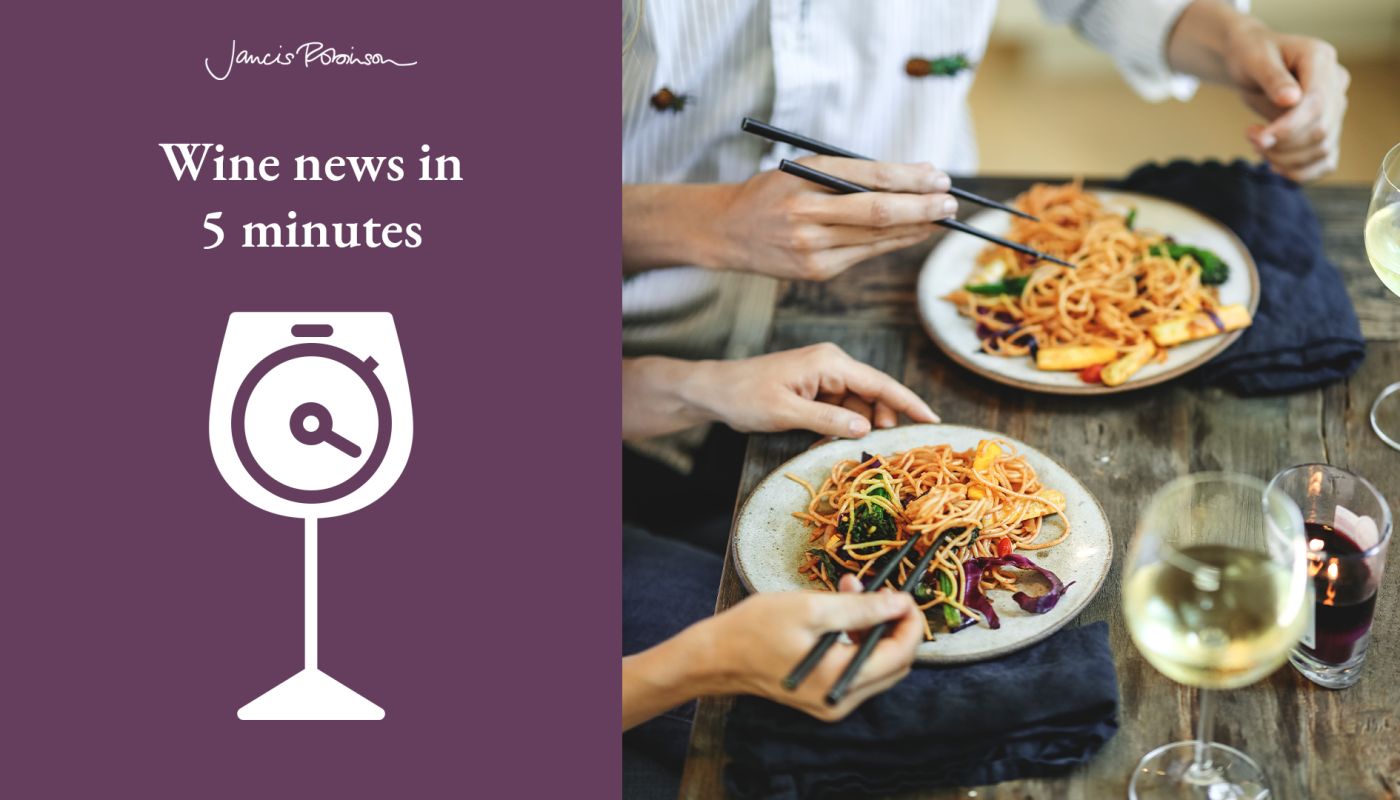 White wines with stir-fried Chinese noodles; image by rawpixel.com on Freepik