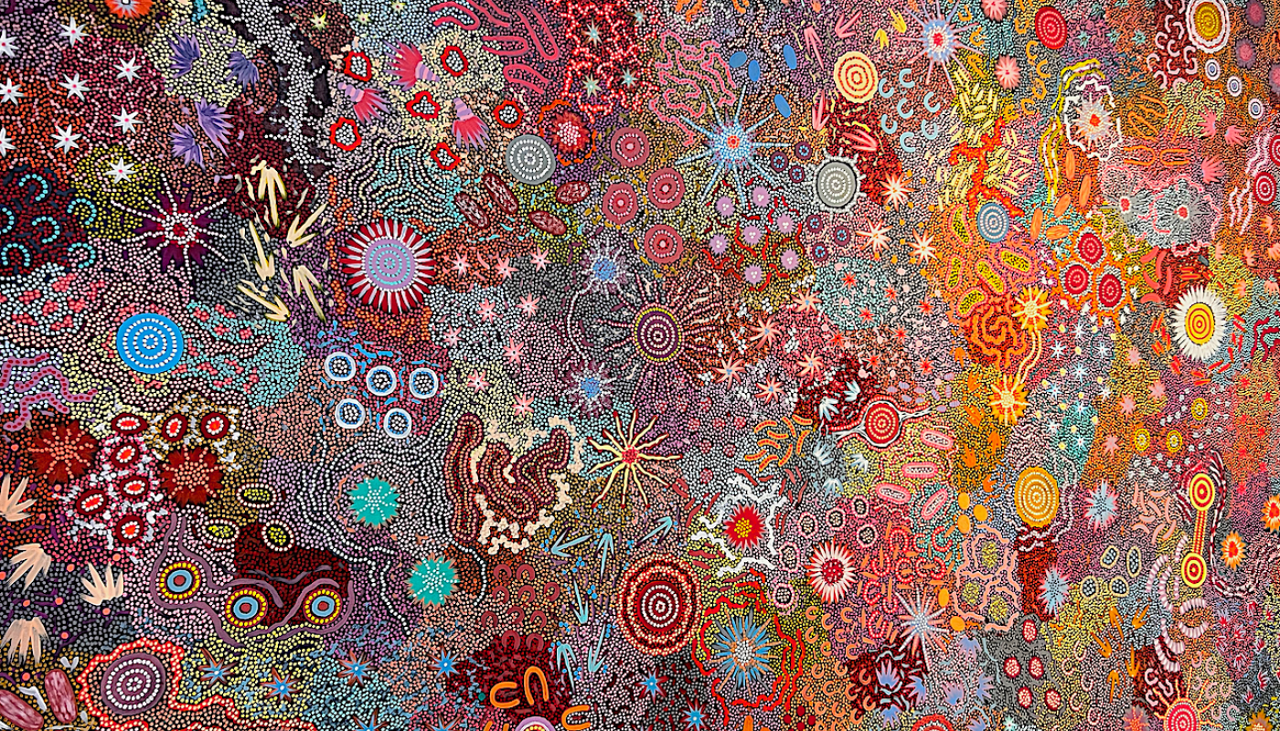Aboriginal art by Michelle Possum Nungurrayi called Grandmothers Country/Womens Ceremony