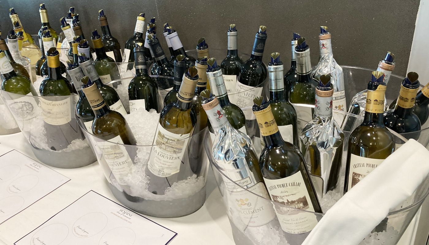 Bottles of dry white at the UGCB tasting at the Cité du Vin