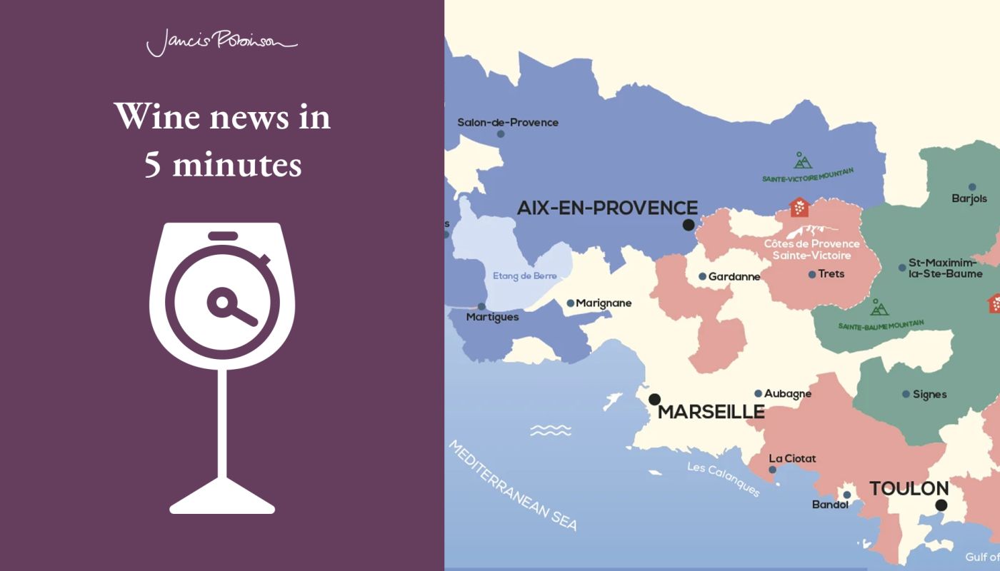A ma of Provence showing Ste-Victoire and Wine News in 5 logo