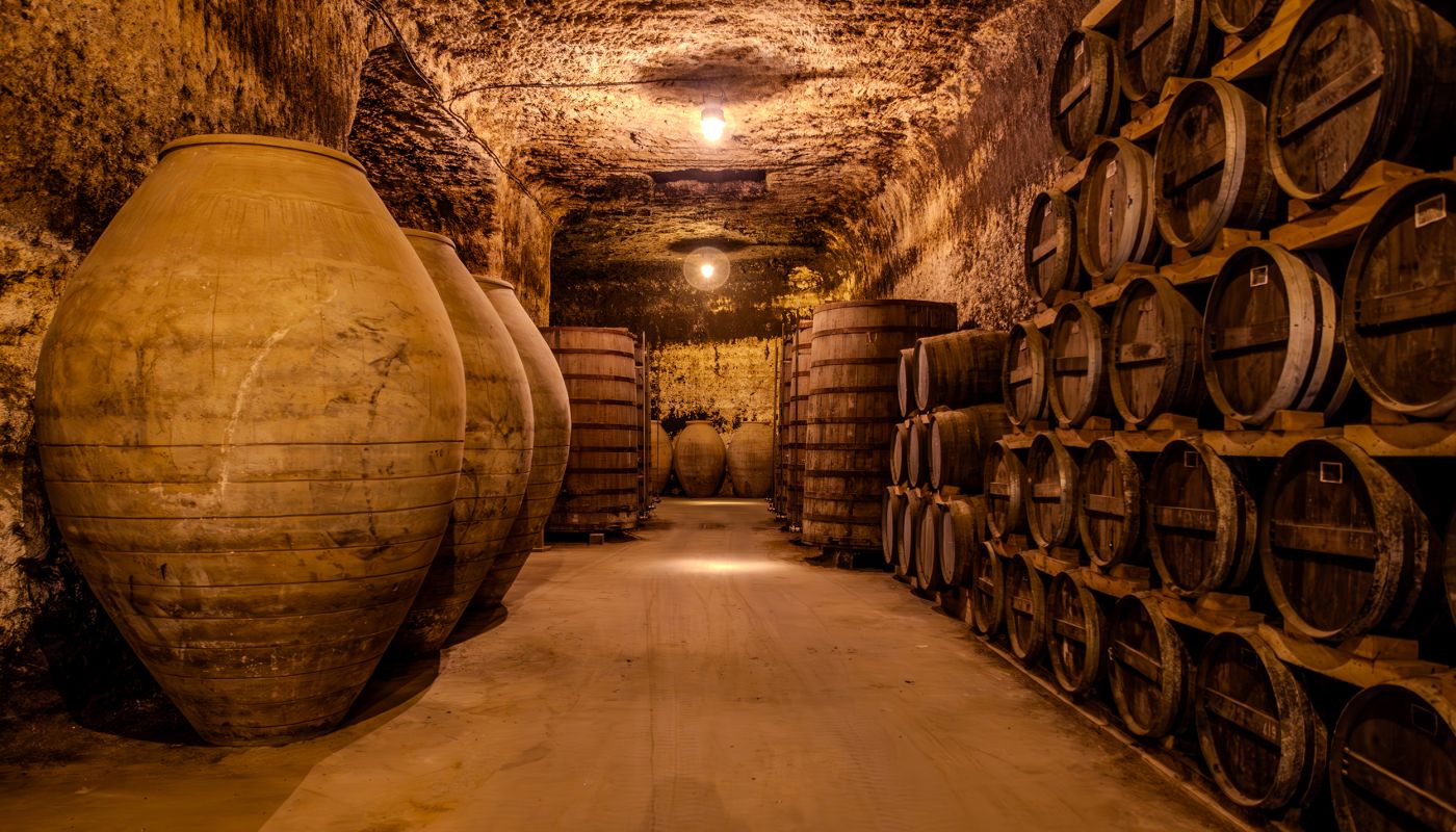 restored tinajas in the Bodegas Verum cellars