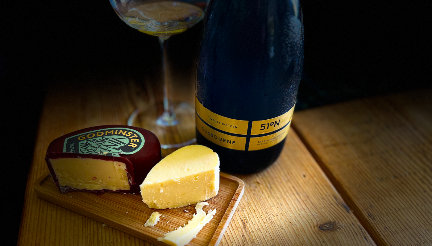 Gusbourne 51deg N with English cheddar