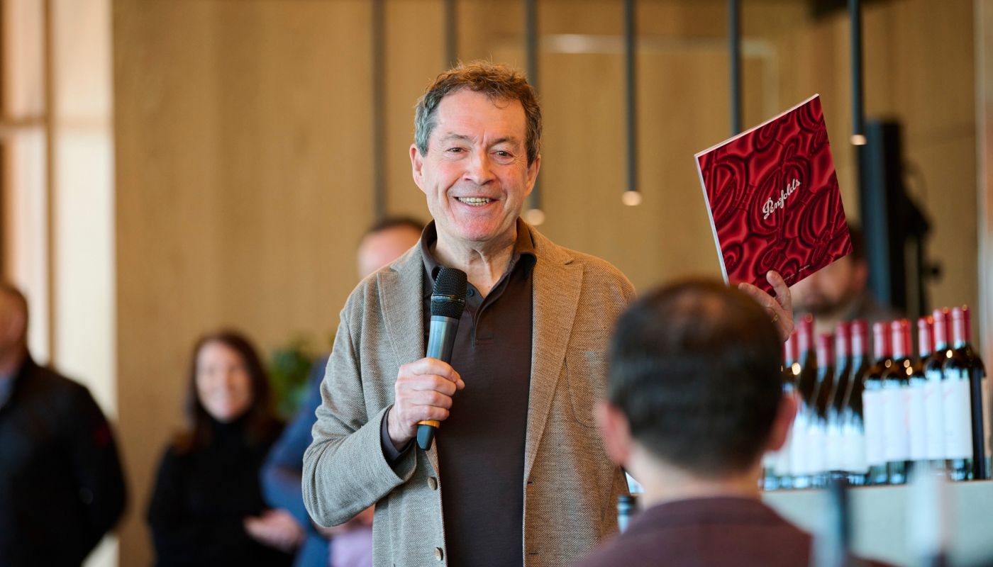 Peter Gago presenting the 2025 Penfolds collection