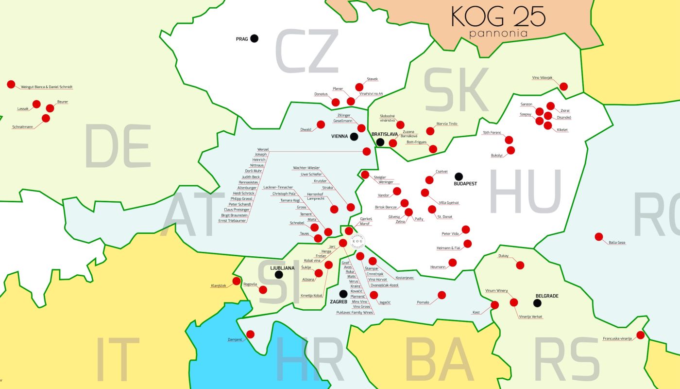 Kog Pannonia 25 - the map showing where all the wines came from