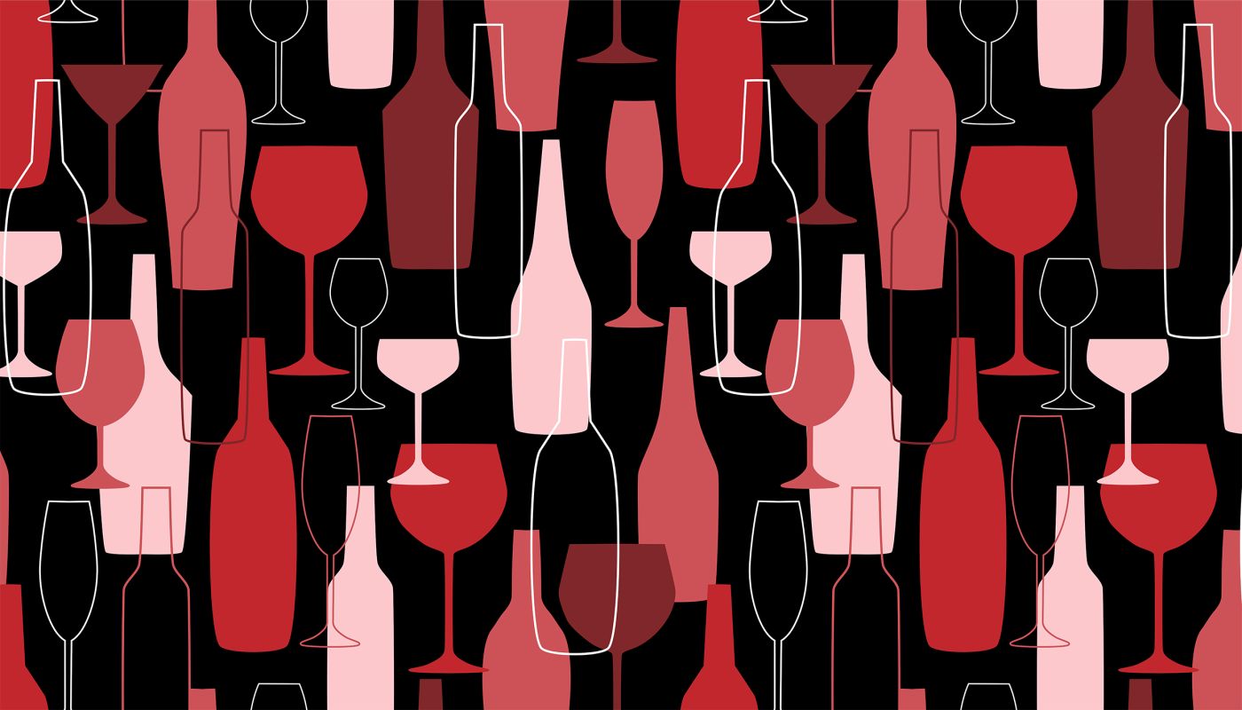 illustration of wine bottles and glasses