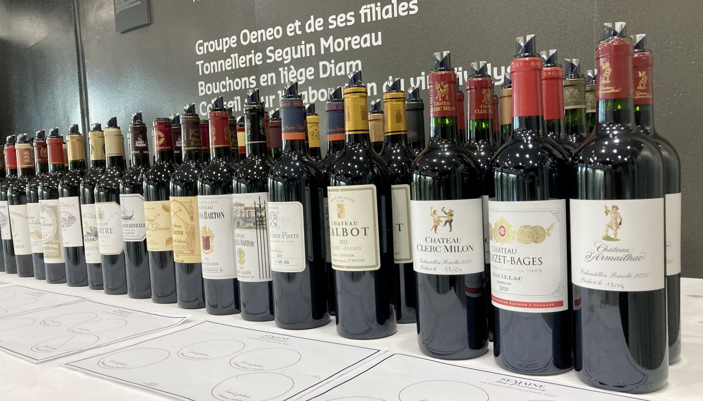 Bottles at the UGC tasting of the 2025 vintage at the Cité du Vin