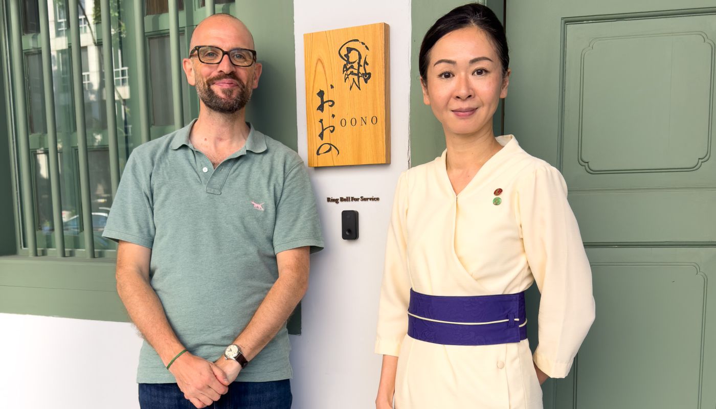 Richard Hemming and Hiromi Ohno outside Sushi Oono