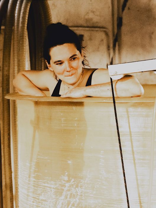 Cosima Bassouls in one of her fermenting bins