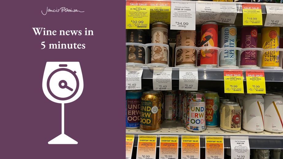 Canned wines crowd a shelf in Portland, Oregon