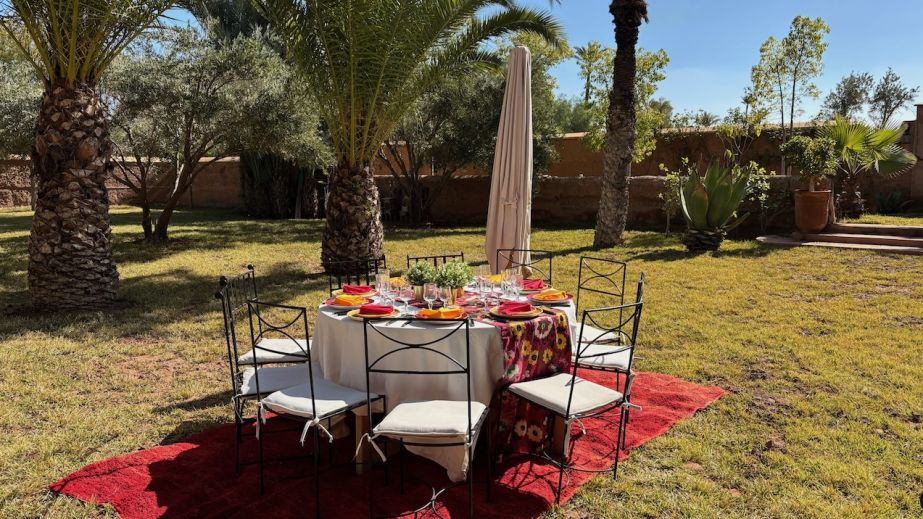 Lunch in the garden in the Palmeraie, Marrakech in Feb 2025