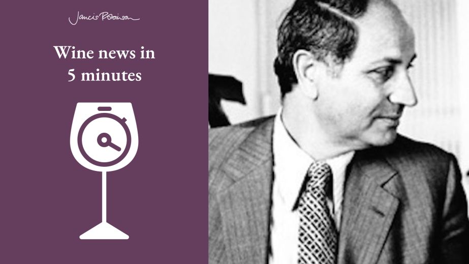 Peter M F Sichel (r) and Wine News in 5 logo