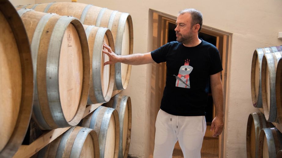 Stamatis Mylonas, Savatiano master, in his barrel cellar