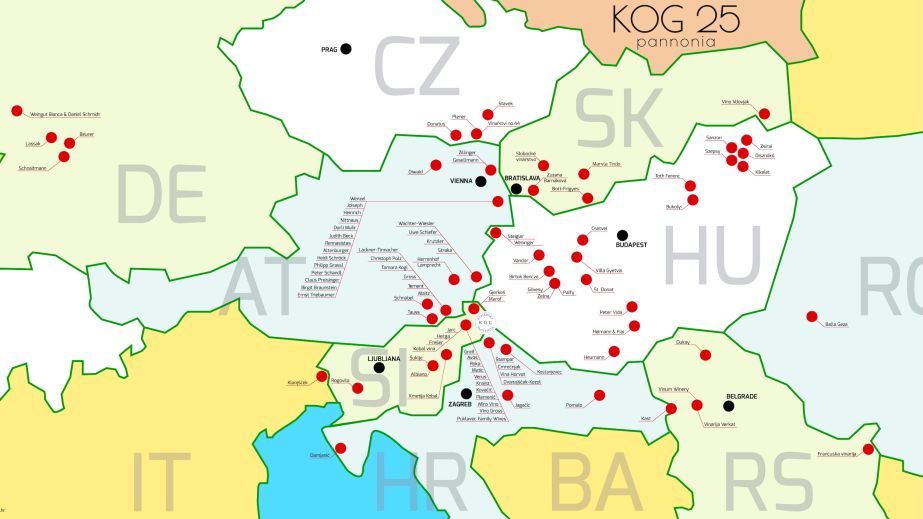 Kog Pannonia 25 - the map showing where all the wines came from