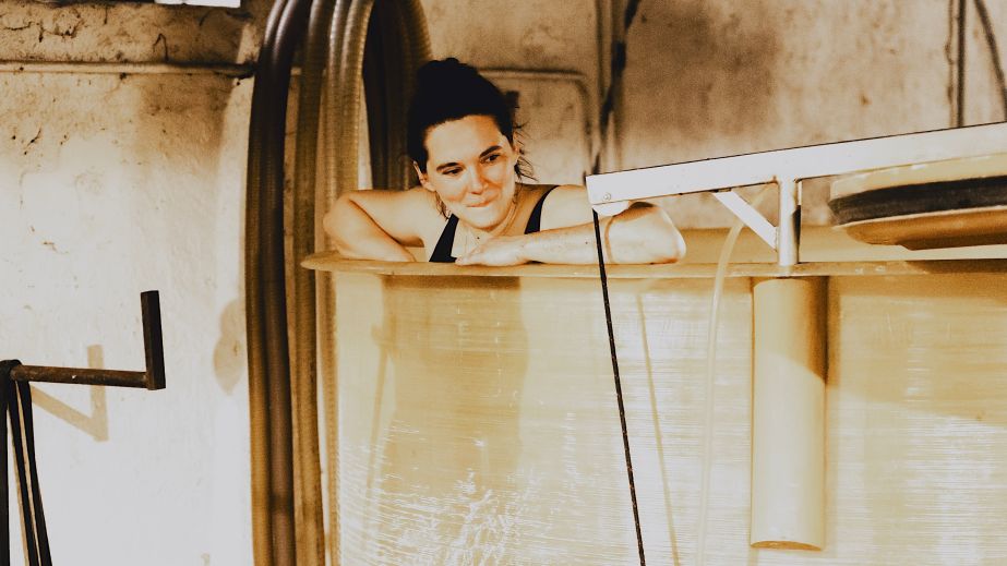 Cosima Bassouls in one of her fermenting bins