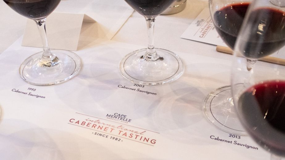 Glasses of Cape Mentelle red wine on a tasting mat
