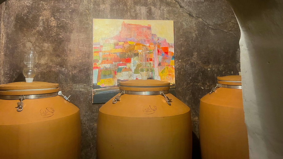 Mas des Dames amphorae in the cellar