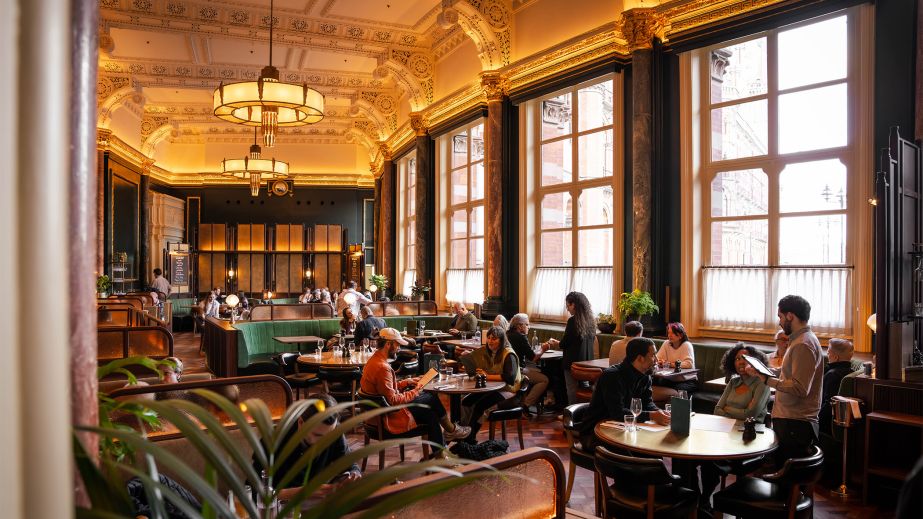 Diners in Hawksmoor restaurant, London, in the daytime