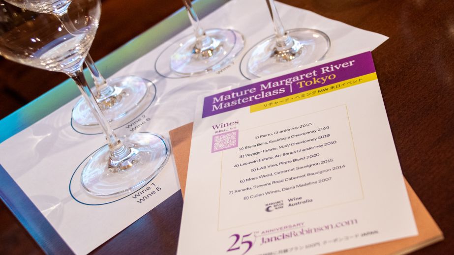 A flyer and four wine glasses