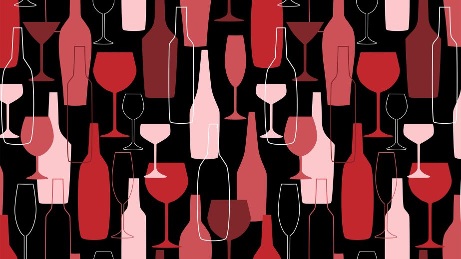 illustration of wine bottles and glasses