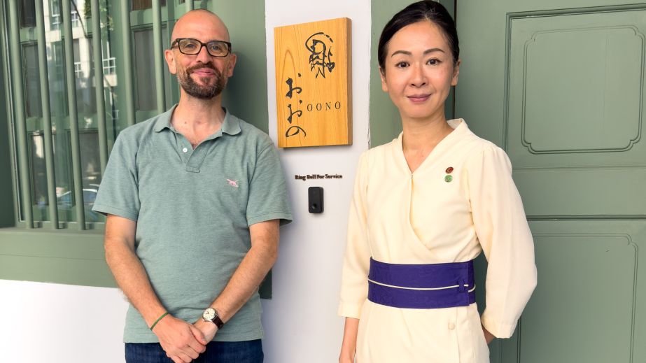 Richard Hemming and Hiromi Ohno outside Sushi Oono