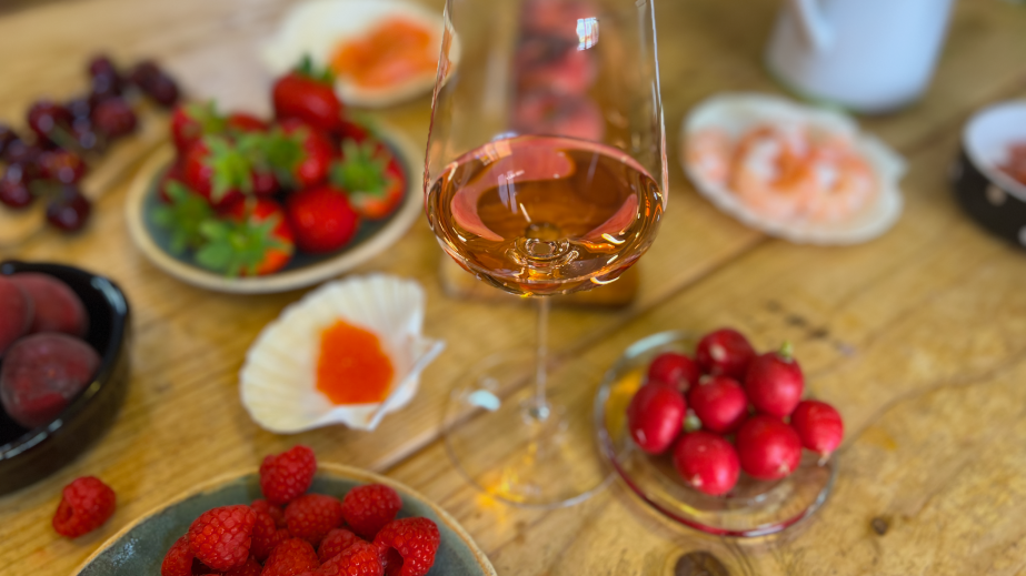 Glass of rose with food