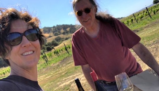 Elaine Chukan Brown and Randall Grahm at Popelouchum vineyard