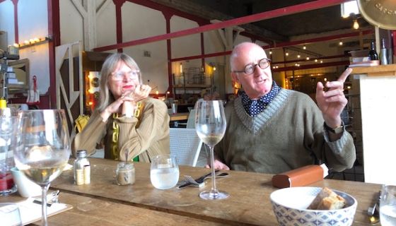 Jancis Robinson and Nicholas Lander at restaurant Bourdasso near Carcassonne