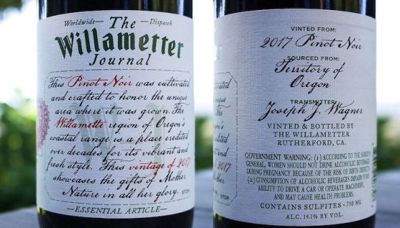 Front and back labels of Joe Wagner's The Willametter