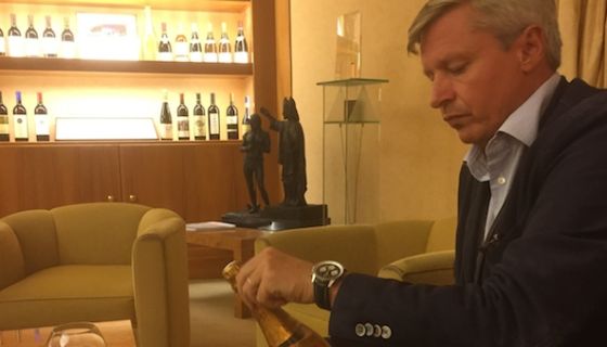 Jean-Baptiste Lecaillon opening a bottle of Cristal 2007