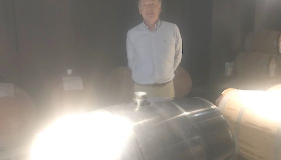 Leclerc Briant chef de cave Herve Jestin with a metal barrique