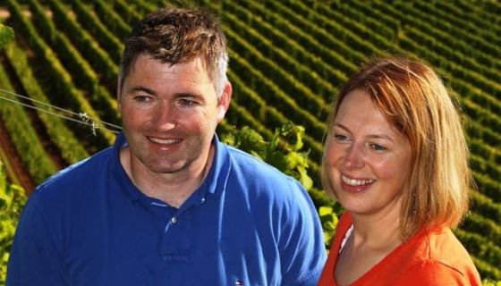 Klaus Peter and Julia Keller in their part of the steep Hipping vineyard in Nierstein
