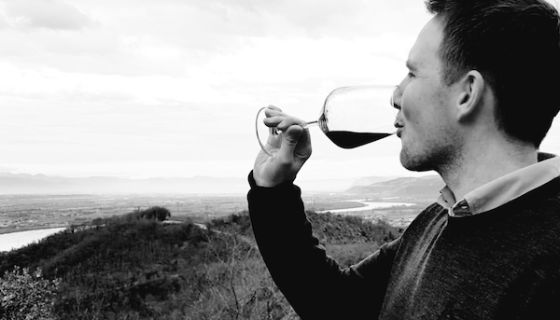 Jonathan Reeve sips Hermitage Rouge on the hill of Hermitage high above the river Rhône