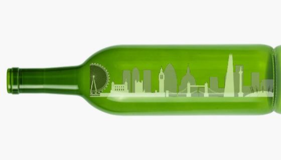 London skyline in a wine bottle