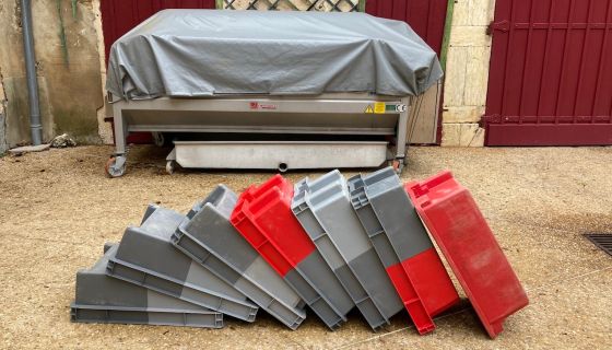 Picking bins stacked at Y Clerget, Pommard