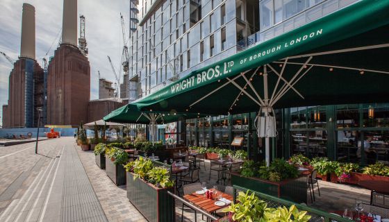 Wright Bros restaurant in front of Battersea Power Station