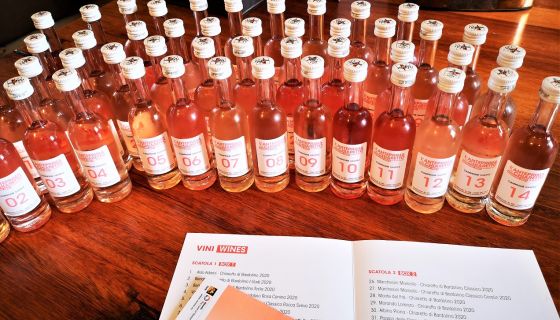 Chiaretto di Bardolino tasting - lots of tiny pink bottles