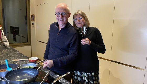 Nick and Jancis at the stove