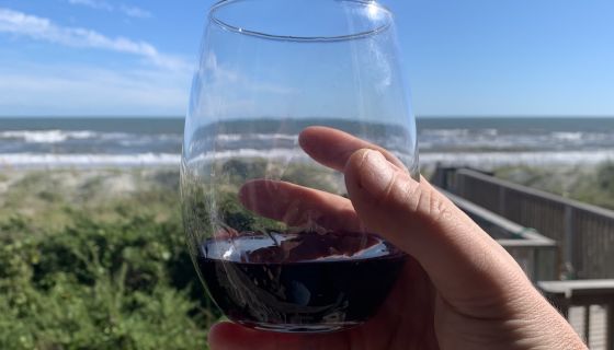 Glass of wine with sea in the background