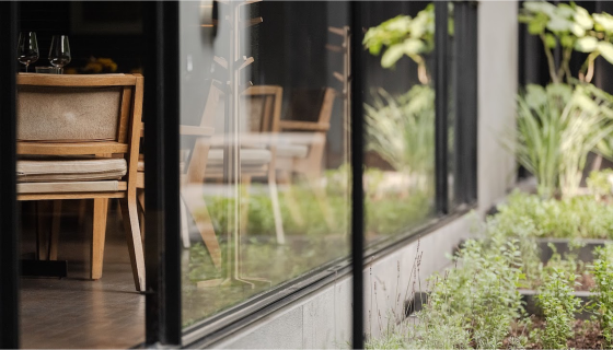 The gardens outside Pujol restaurant in Mexico City