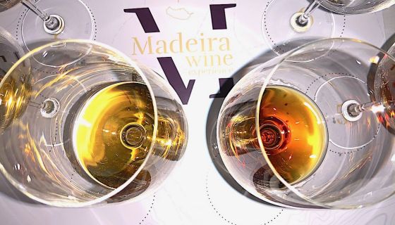 Madeira wine in glasses on tasting mat