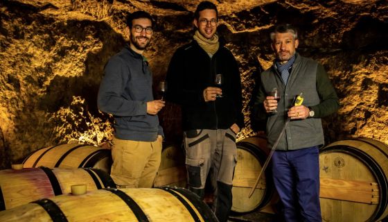 The team at Domaine des Closiers, from left to right: Pierre Derouin, Loïc Yven and owner Anatole de la Brosse