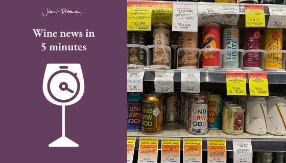 Canned wines crowd a shelf in Portland, Oregon