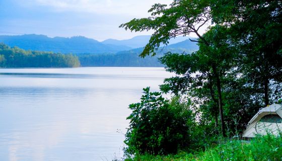 The view from our Lake Santeetlah campsite the morning after the storm. Photo is author's own