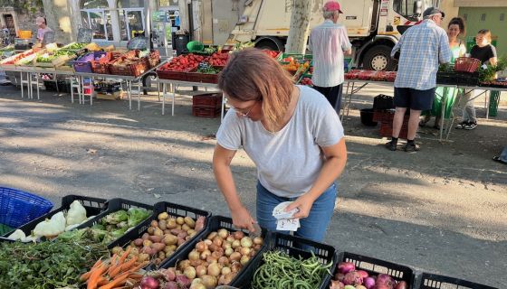 Vero Andraud arranges her stall in Carcassonne