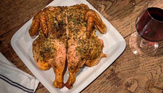 Roast chicken with wine