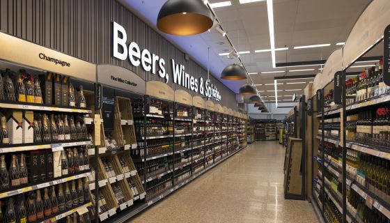 the wine aisle at Tesco in Cheshunt
