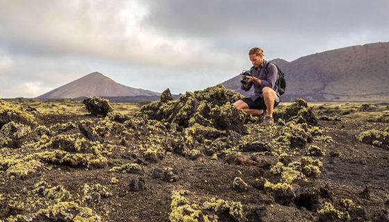 John Szabo photographing vines on Lanzarote, Canary Islands