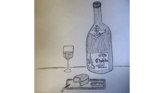 a drawing by the author showing a bottle of Chardonnay