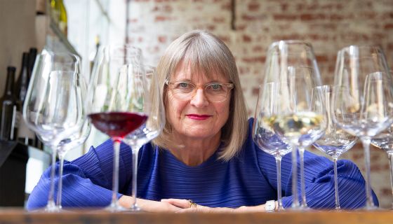 Jancis with wine glasses
